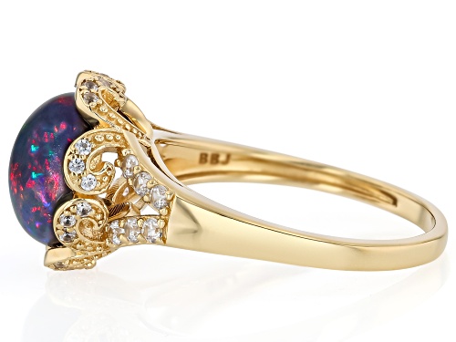 2.04ct Black Ethiopian Opal With 0.46ctw White Zircon 18k Yellow Gold Over Sterling Silver Ring - Size 8