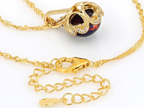 2.04ct Black Ethiopian Opal With 0.27ctw White Zircon 18k Yellow Gold Over Silver Pendant With Chain