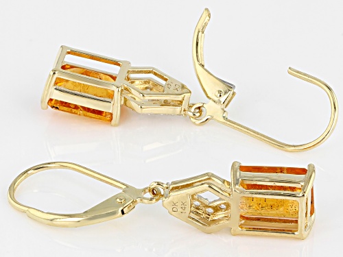 3.91ctw Emerald Cut Mandarin Garnet with .23ctw Round White Zircon 14k Yellow Gold Dangle Earrings