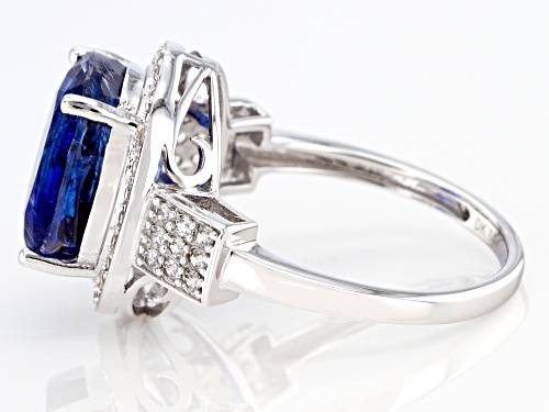6.17ct Oval Blue Kyanite Solitaire With .48ctw Round White Zircon Rhodium Over 14k White Gold Ring - Size 8
