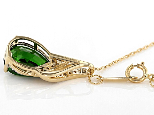 1.79ct Chrome Diopside with .07ctw White & Champagne Diamond Accents 14k Gold Pendant W/Chain