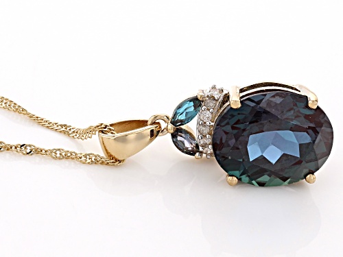 4.61ctw Oval & Marquise Lab Created Alexandrite, .05ctw Diamond Accent 14k Gold Pendant W/Chain