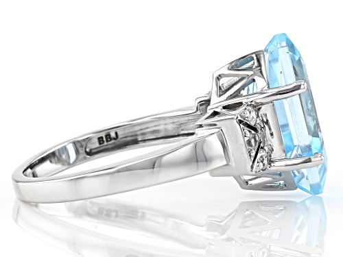 6.04ct Hexagonal Glacier Topaz™ With .15ctw Round White Zircon Rhodium Over 14k White Gold Ring - Size 7