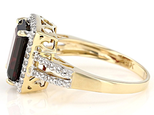 3.44ct Emerald Cut Vermelho Garnet™ With .23ctw  Round White Zircon 14k Yellow Gold Ring - Size 9
