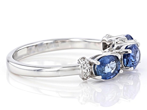 1.28ctw Oval Ceylon Sapphire With 0.09ctw Round White Diamond Rhodium Over 14k White Gold Ring - Size 6