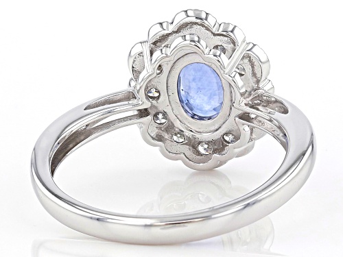 0.82ct Round Ceylon Sapphire With 0.44ctw Round White Diamond Rhodium Over 14k White Gold Ring - Size 8