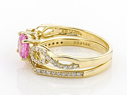 0.81ct Round Pink Sapphire With 0.26ctw Round White Diamond 14k Yellow Gold Ring Set Of 2 - Size 8