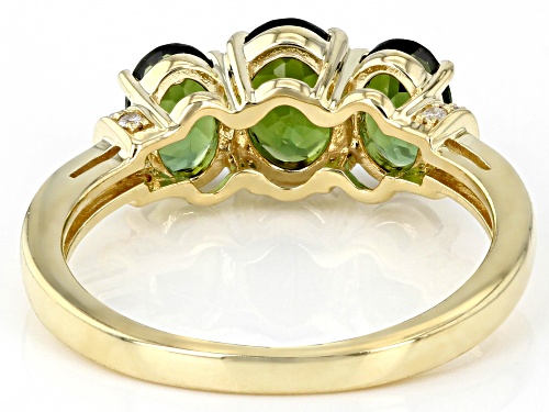 1.45ctw Oval Green Tourmaline With 0.05ctw White Diamond Accent 14k Yellow Gold 3-Stone Ring - Size 7