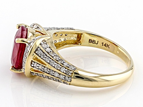 2.74ct Oval Mahaleo® Ruby With 0.42ctw Round White Diamond 14k Yellow Gold Ring - Size 6
