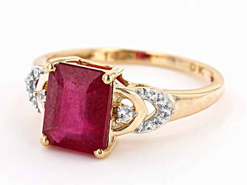 2.89ct Rectangular Octagonal Mahaleo® Ruby With 0.09ctw Round White Zircon 14k Yellow Gold Ring - Size 9