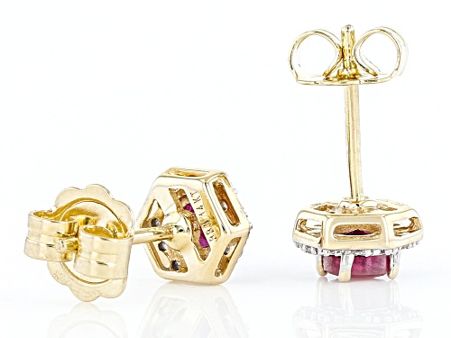 0.77ctw Mahaleo® Ruby With 0.11ctw White Diamond 14k Yellow Gold Stud Earrings