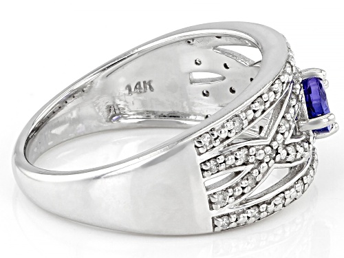 0.38ct Oval Blue Tanzanite And 0.19ctw White Diamond Rhodium Over 14k White Gold Band Ring - Size 9
