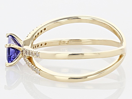 0.55ct Rectangular Octagonal Tanzanite With 0.09ctw White Diamond Accent 14k Yellow Gold Ring - Size 7