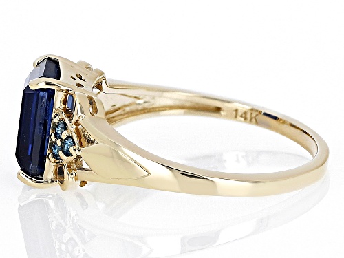 2.50ct Blue Kyanite With 0.09ctw Blue Diamond 14k Yellow Gold Ring - Size 8