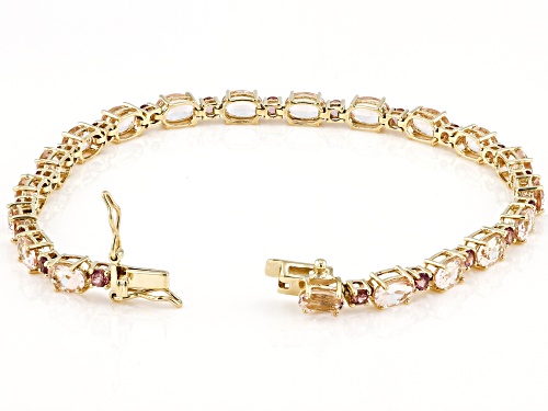 6.20ctw Cor-De-Rosa Morganite(TM) With 1.60ctw Color Shift Garnet 10k Yellow Gold Tennis Bracelet - Size 7.25