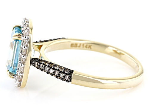 2.08ct Blue Zircon with 0.36ctw White Zircon and 0.14ctw Champagne Diamond 14k Yellow Gold Ring - Size 11