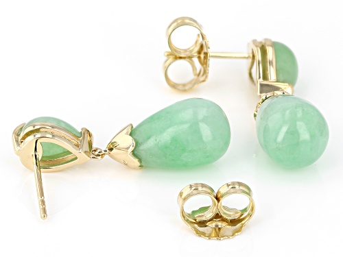 12x8mm, 8x6mm Jadeite 14k Yellow Gold Drop Earrings