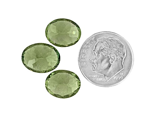 Green Apatite One 12x9.5mm And Two 11x9mm Oval Set 12.78ctw