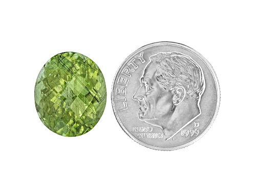 Peridot 14x12mm Oval Checkerboard Cut 9.54ct