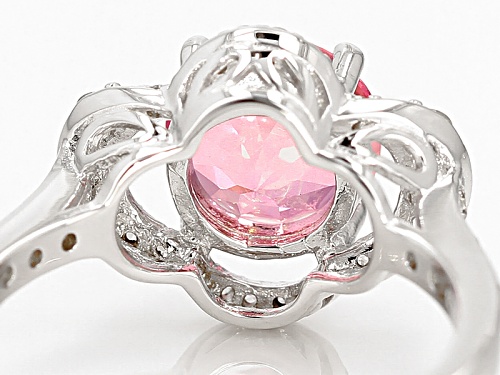 1.57ct Round Pink Danburite And .44ctw Round White Zircon  Rhodium Over Sterling Silver Ring - Size 9