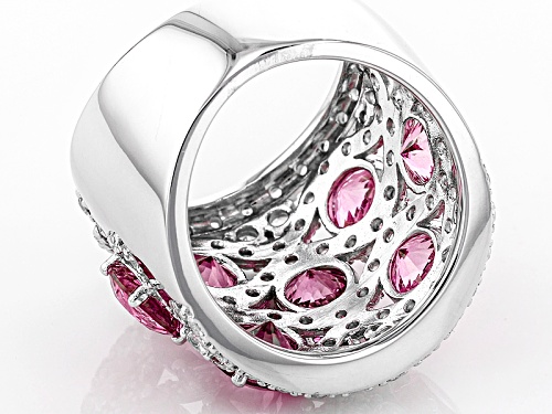 5.10ctw Round Pink Danburite And 1.46ctw Round White Topaz Sterling Silver Band Ring - Size 7