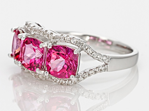 2.55ctw Square Cushion Pink Danburite And .21ctw Round White Zircon Sterling Silver 3-Stone Ring - Size 5