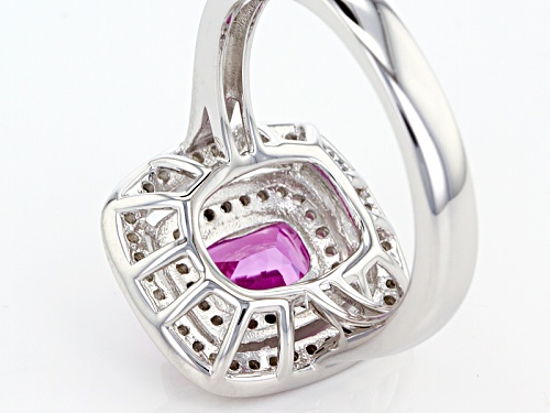 1.59ct Rectangular Cushion Lab Created Pink Sapphire With .43ctw Round White Zircon Silver Ring - Size 7