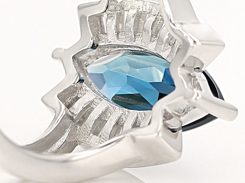 3.15ct Marquise London Blue Topaz With .89ctw Tapered Baguette White Zircon Sterling Silver Ring - Size 10
