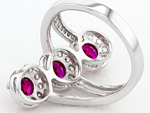 1.40ctw Round Lab Created Ruby With .67ctw Lab Created White Sapphire Silver 3-Stone Ring - Size 7