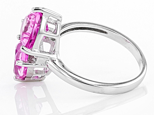 3.82ctw Trillion Lab Created Pink Sapphire And .25ctw Lab Created White Sapphire Silver 2-Stone Ring - Size 11