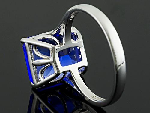 3.82ct Radiant Cut Lab Created Blue Yag Solitaire Sterling Silver Ring - Size 8
