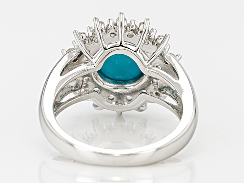 9mm Cabochon Round Sleeping Beauty Turquoise And .83ctw Round White Zircon Sterling Silver Ring - Size 12