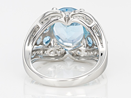 5.50ct Oval Glacier™ And 1.53ct Round Swiss Blue Topaz With .59ctw White Zircon Silver Ring - Size 6