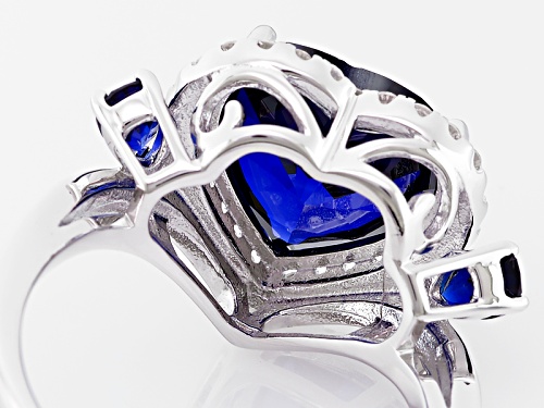4.74ctw Heart And Pear Shape Lab Created Blue Sapphire With .24ctw Round White Zircon Silver Ring - Size 9