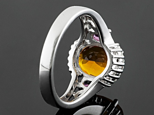 1.70ct Oval Madeira Citrine With .35ctw Oval Rhodolite And .13ctw White Zircon Sterling Silver Ring - Size 9