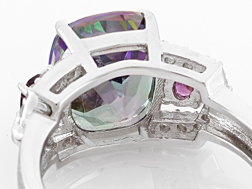 4.40ct Multi-Color Green Topaz With .35ctw Raspberry Rhodolite And .27ctw White Zircon Silver Ring - Size 6