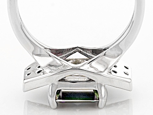3.30ct Emerald Cut Multi-Color Green Topaz With .32ctw Round Lab Created Alexandrite Silver Ring - Size 11