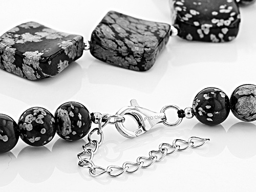 8mm Round, 16mm Fancy Square & 35mm Donut Shape Snowflake Obsidian Sterling Silver Necklace - Size 21