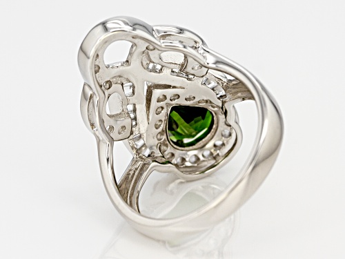 1.70CT PEAR SHAPE RUSSIAN CHROME DIOPSIDE WITH 1.31CTW WHITE TOPAZ STERLING SILVER RING - Size 8