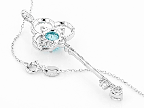 3.20ct Round Paraiba Blue Color Topaz And .34ctw Round White Topaz Silver Key Pendant With Chain