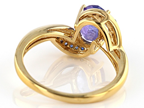 1.57ct Oval Tanzanite With .14ctw Round Blue Sapphire 18k Yellow Gold Over Sterling Silver Ring - Size 7