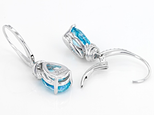 4.00ctw Pear Shape Blue Paraiba™ Topaz and .06ctw Round White Topaz Silver Dangle Earrings