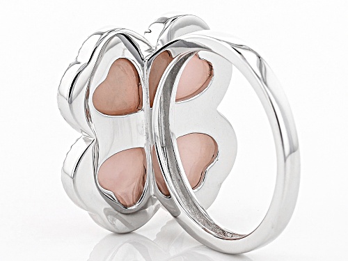 9mm Heart Shape Peruvian Pink Opal & .04ct Round Raspberry Rhodolite Sterling Silver Flower Ring - Size 5