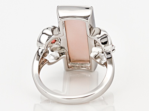 21x7mm Rectangle Peruvian Pink Opal & .41ctw Round Vermelho Garnet™ Silver Ring - Size 7