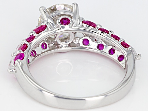 2.60ctw Strontium Titanate with .27ctw Lab Created Ruby and .51ctw Zircon Silver Ring - Size 8