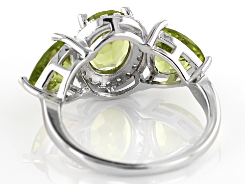 4.13ctw Oval & Trillion Manchurian Peridot™ With .23ctw White Zircon Sterling Silver 3-Stone Ring - Size 6