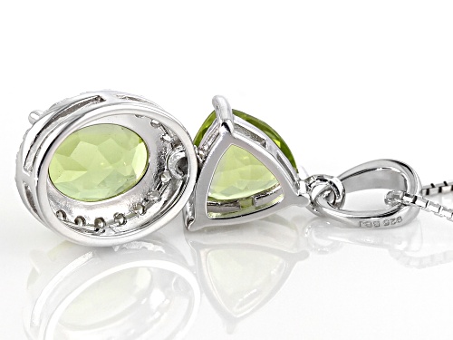2.82ctw Oval And Trillion Manchurian Peridot™ With .23ctw White Zircon Silver Pendant With Chain