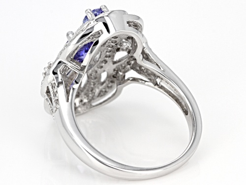 1.21CTW OVAL AND PEAR SHAPE TANZANITE WITH .47CTW WHITE ZIRCON RHODIUM OVER STERLING SILVER RING - Size 7