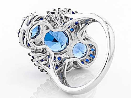 4.80ctw Oval And Round Lab Created Blue Spinel Rhodium Over Sterling Silver Ring - Size 6