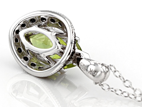 1.70CT MARQUISE MANCHURIAN PERIDOT(TM) & .28CTW BLACK SPINEL RHODIUM OVER SILVER PENDANT WITH CHAIN